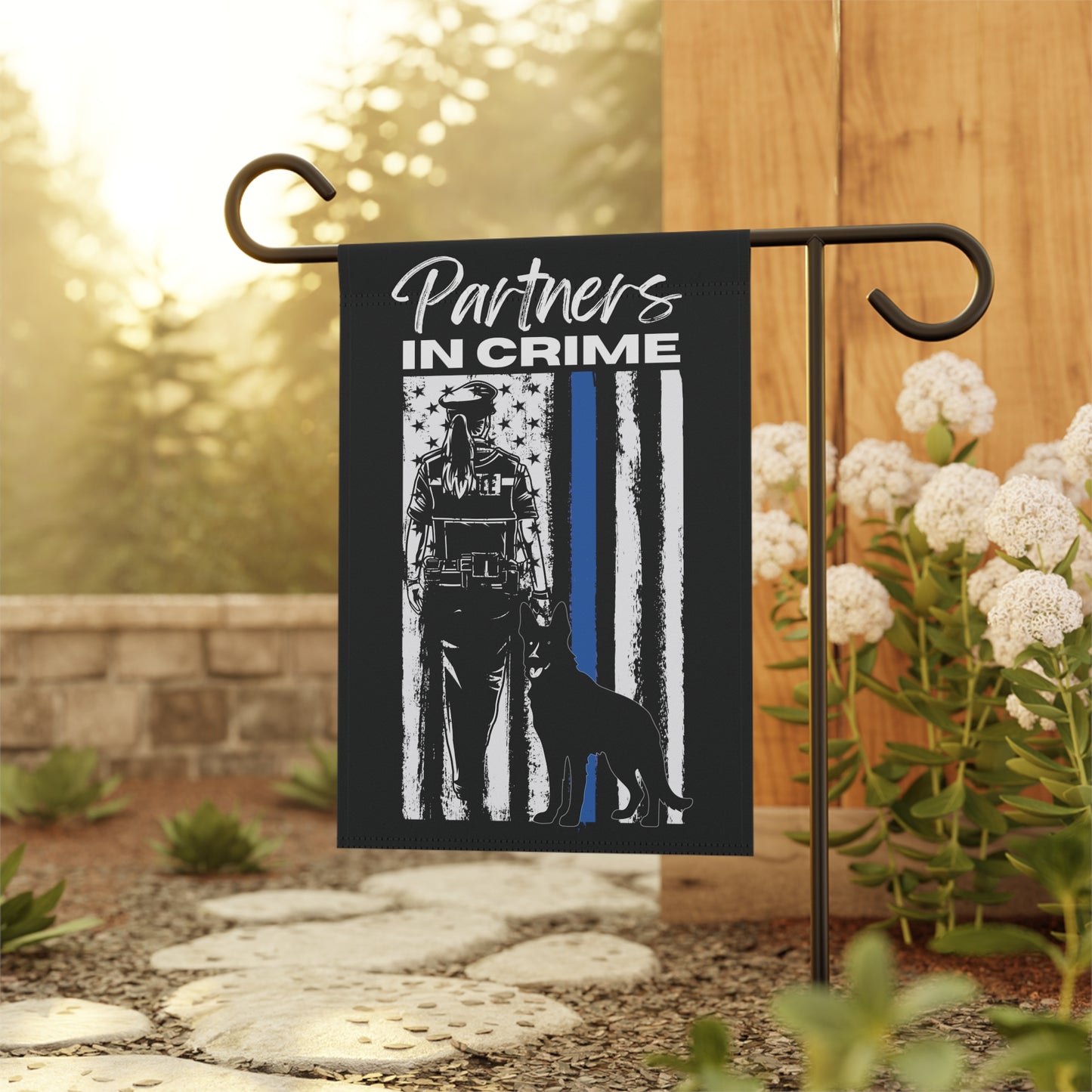 Partners In Crime Police K9 Flag, Female Officer K9 Garden Flag, Thin Blue Line Flag, German Shepard Flag, Female K9 Officer