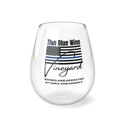 Thin Blue Wine Vineyard Wine Glass Personalized, Own Your Own Winery Glass, Novelty Thin Blue Line Wine Glass, Stemless Wine Glass For Police