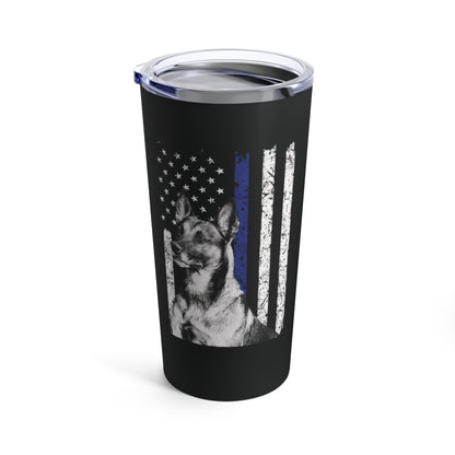 Personalized Police K9 Travel Mug, Custom Police K9 Mug, Upload Your Dog's Image, Thin Blue Line Flag Tumbler, Police K9 Gifts, Gift For Him