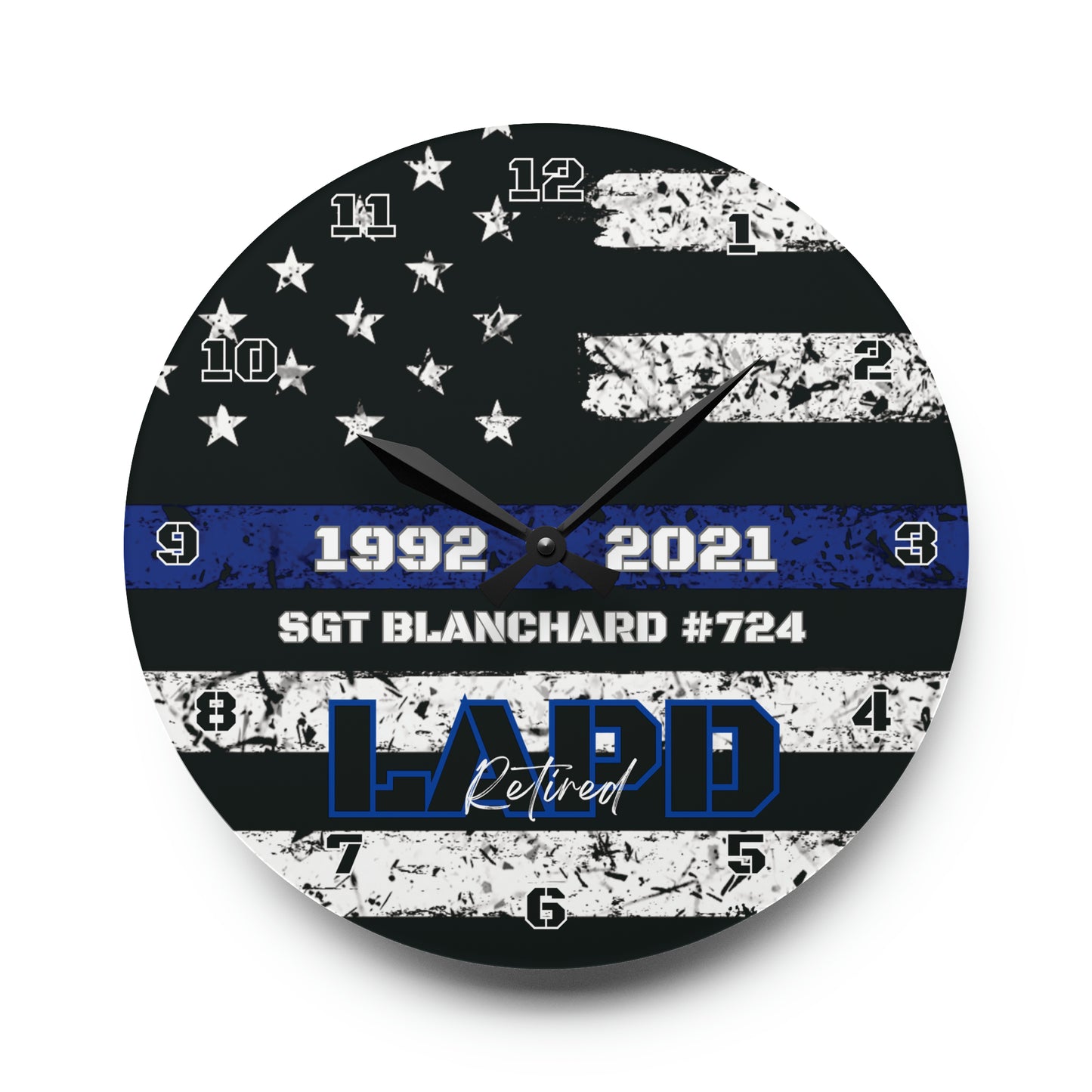 Retired Police Personalized Clock, Acrylic Custom Clock For Police, Thin Blue Line Flag Gift, Gift For Retired Police Officer, Retirement