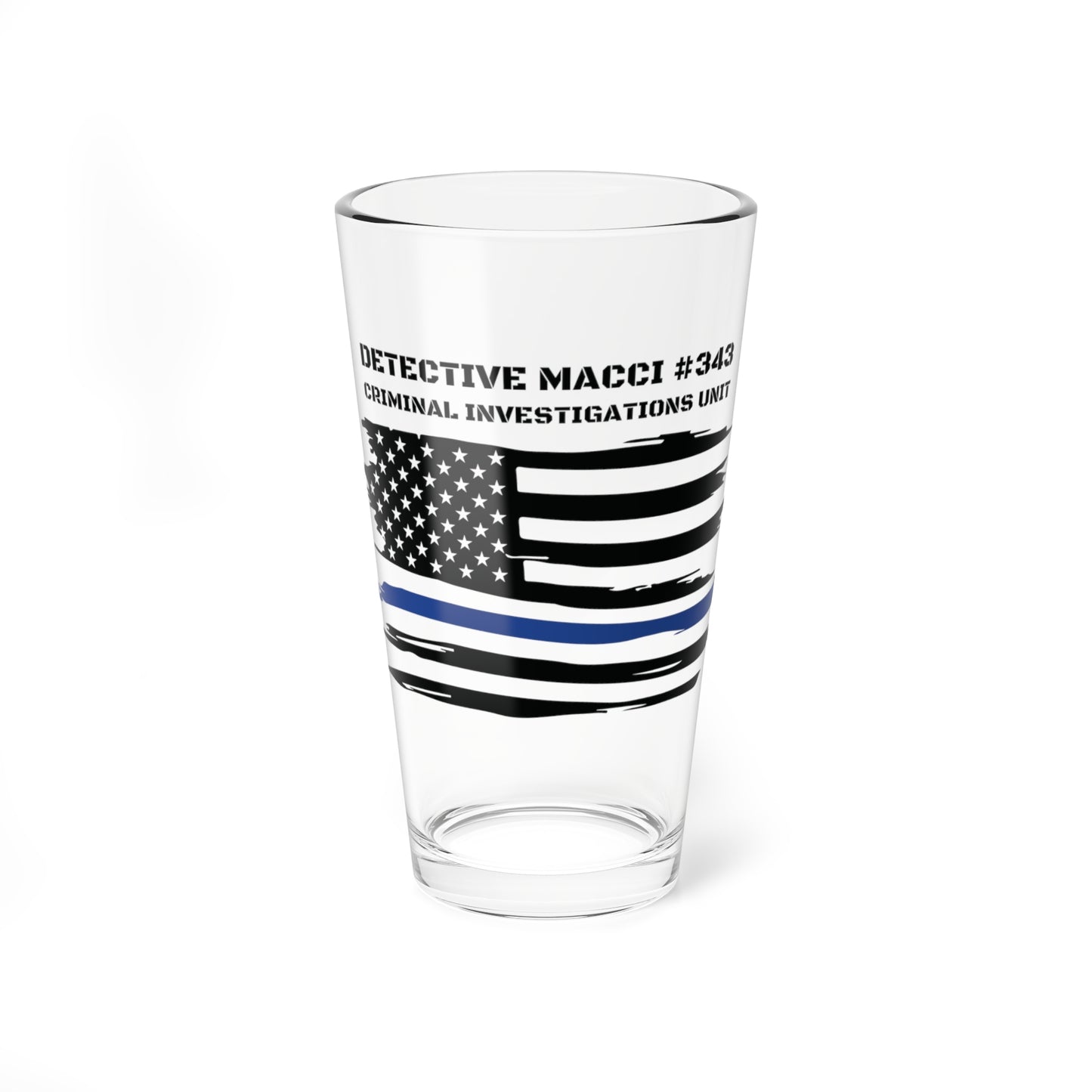 Thin Blue Line Flag Pint Glass, Personalized Beer Glass For Police, 16oz Glass, Bar Glasses For Police