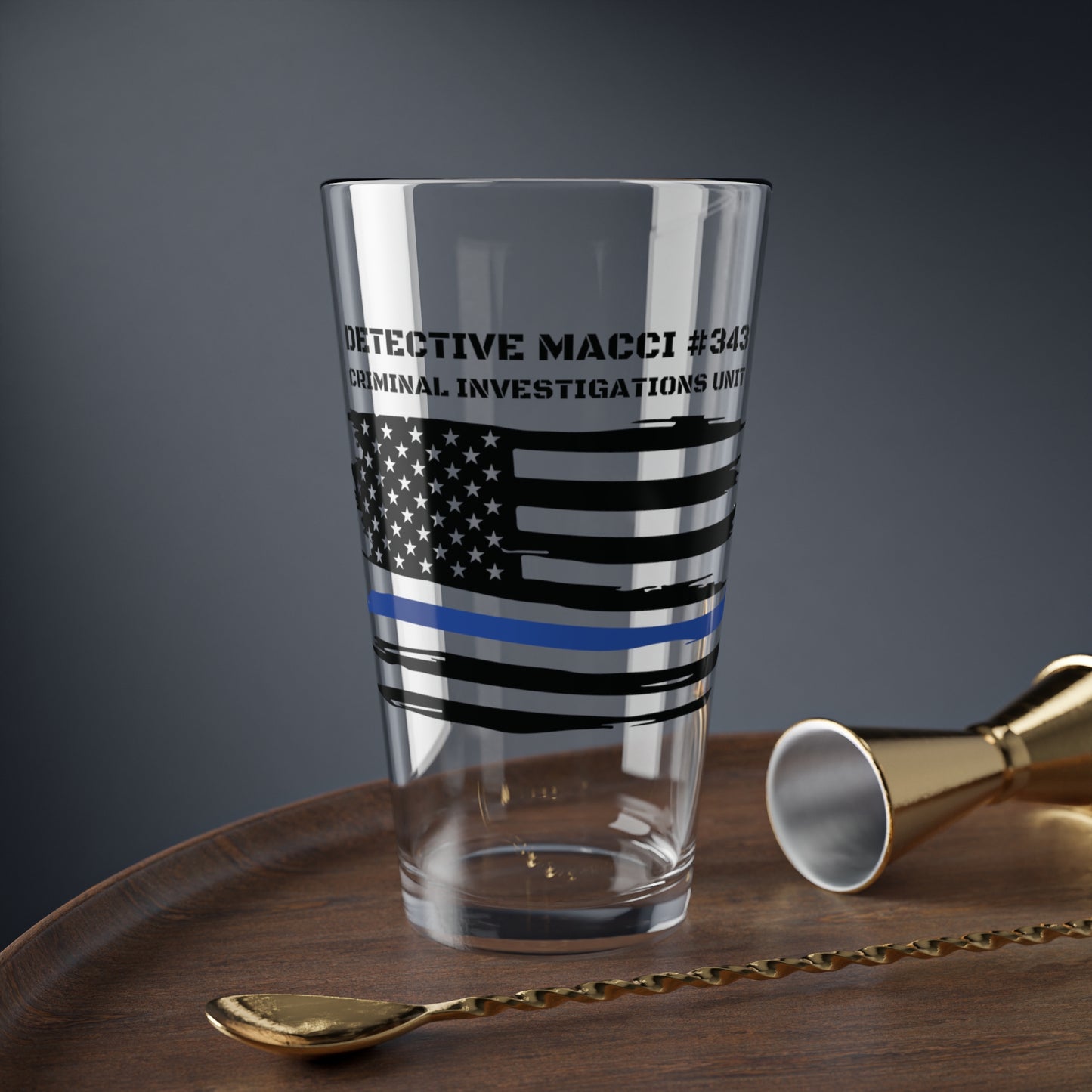 Thin Blue Line Flag Pint Glass, Personalized Beer Glass For Police, 16oz Glass, Bar Glasses For Police