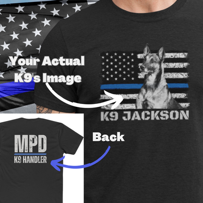 Custom Police K9 Portrait Shirt, Personalized Thin Blue Line K9 T-Shirt, Police K9 Handler Shirts, K9 Team