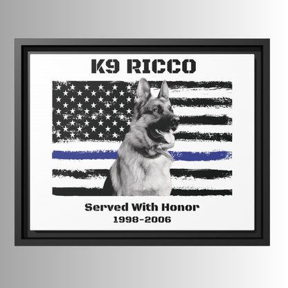 Custom Police K9 Canvas Portrait, Framed Police K9 Picture, Thin Blue Line Flag, Police K9 EOW Memorial