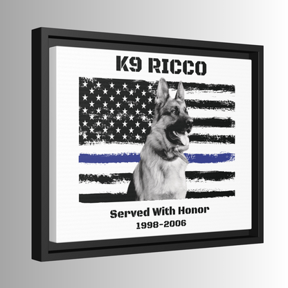 Custom Police K9 Canvas Portrait, Framed Police K9 Picture, Thin Blue Line Flag, Police K9 EOW Memorial