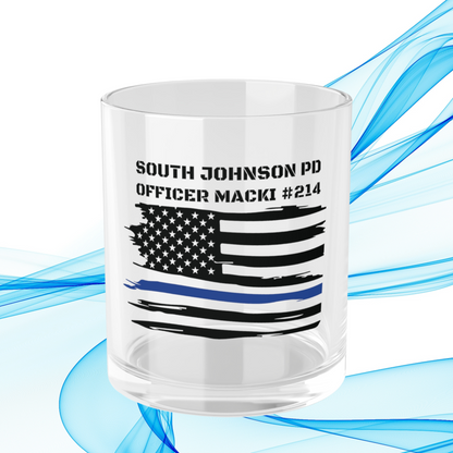 Customized Police Bar Glass, Personalized Thin Blue Line Bar Glass, Thin Blue Line Flag