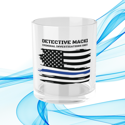 Customized Police Bar Glass, Personalized Thin Blue Line Bar Glass, Thin Blue Line Flag