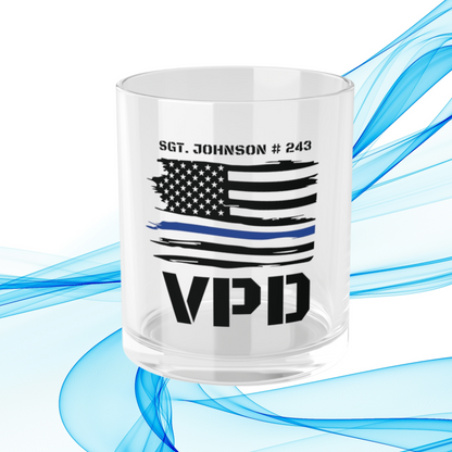 Customized Police Bar Glass, Personalized Thin Blue Line Bar Glass, Thin Blue Line Flag