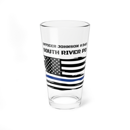 Thin Blue Line Flag Pint Glass, Personalized Beer Glass For Police, 16oz Glass, Bar Glasses For Police