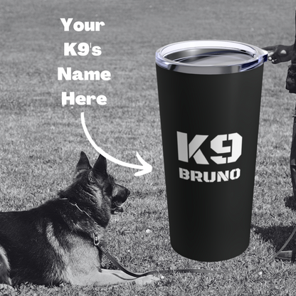 Personalized Police K9 Travel Mug, Custom Police K9 Mug, Upload Your Dog's Image, Thin Blue Line Flag Tumbler, Police K9 Gifts, Gift For Him