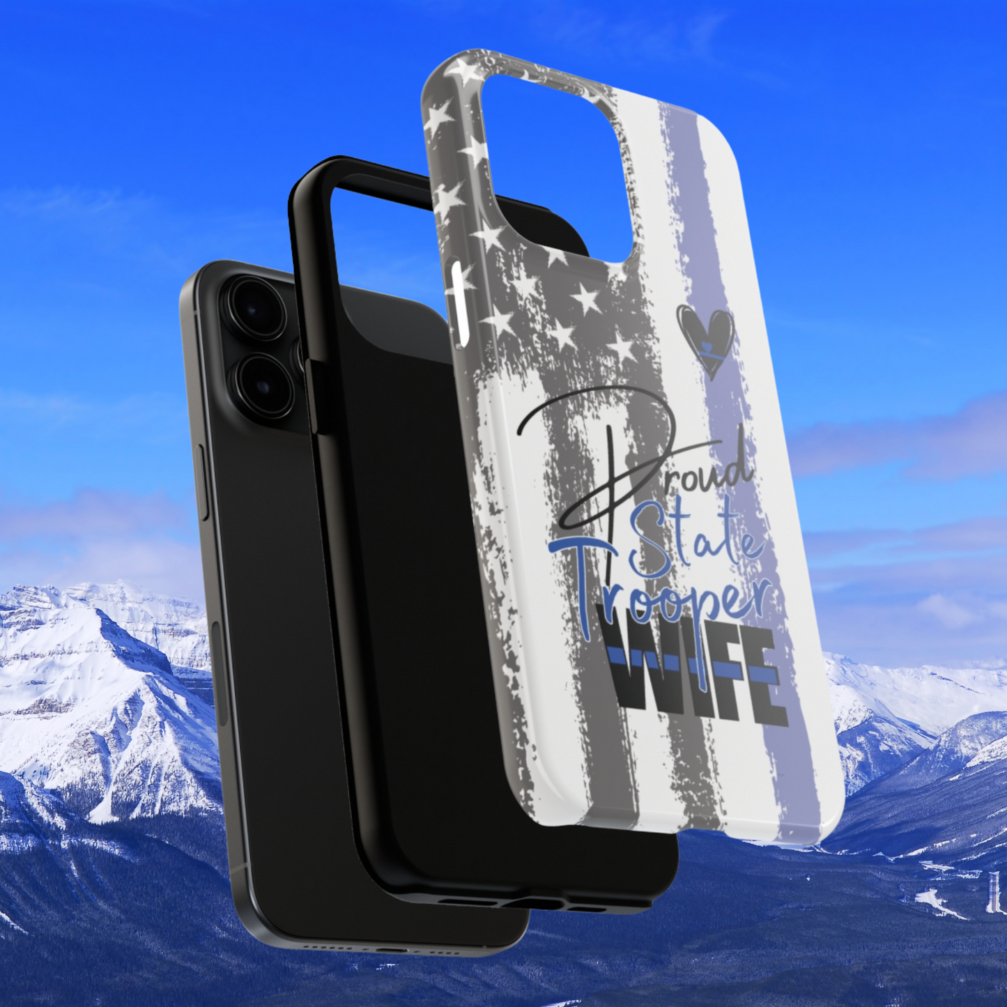 State Trooper Wife iPhone Case - Thin Blue Line Flag Background