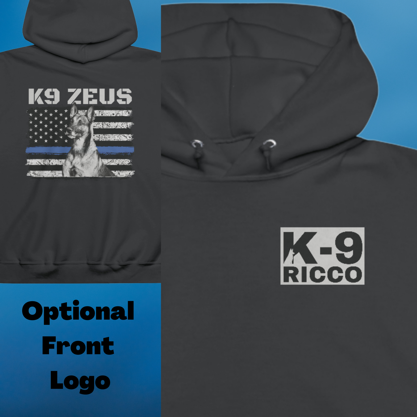 Custom Police K9 Hoodie, Personalized Police K9 Portrait, Thin Blue Line Hoodie, Police K9 Hooded Sweatshirt