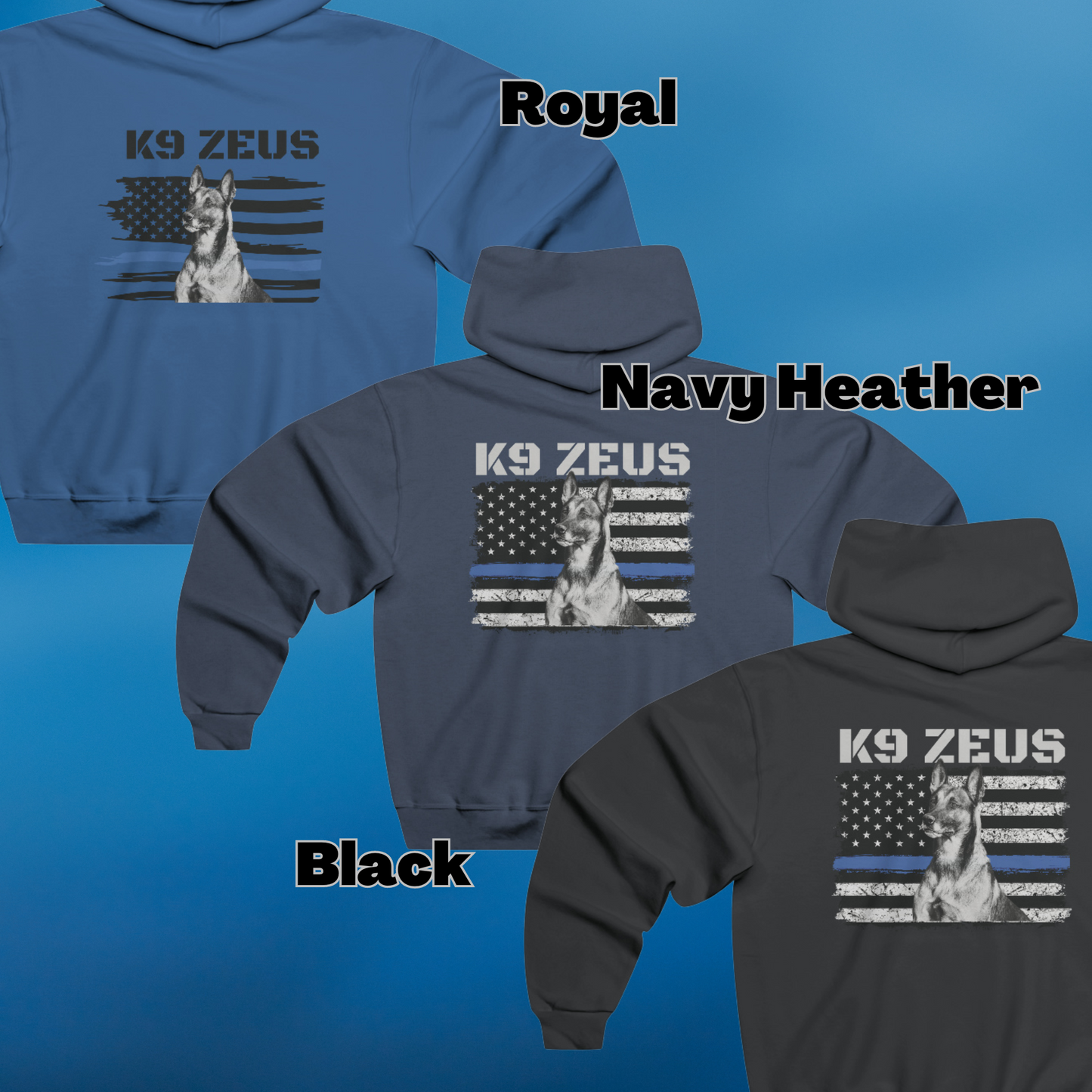 Custom Police K9 Hoodie, Personalized Police K9 Portrait, Thin Blue Line Hoodie, Police K9 Hooded Sweatshirt