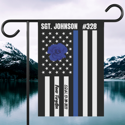 EOW Personalized Thin Blue Line Flag, Personalized Garden Flag For Fallen Officer, Never Forgotten Police Officer Flag, Line Of Duty Flag