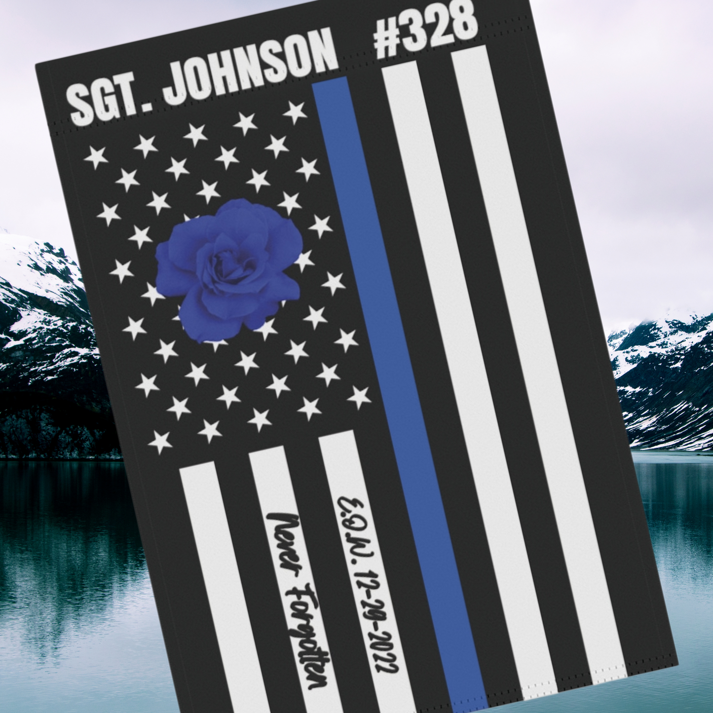 EOW Personalized Thin Blue Line Flag, Personalized Garden Flag For Fallen Officer, Never Forgotten Police Officer Flag, Line Of Duty Flag