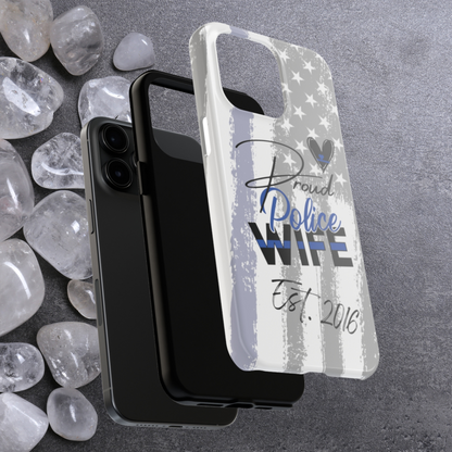 Custom Police Wife iPhone Case, Personalized Thin Blue Line Police Wife phone case, Year Married, Year Established, Anniversary Gift